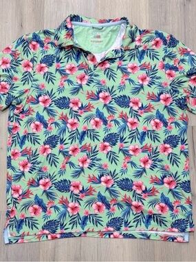Chaps Mint Green Tropical Floral Polo with Pink & Blue Accents